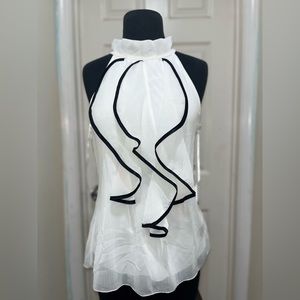 IZ BYER CALIFORNIA, WHITE BLOUSE, SIZE M. WITH RUFFLES